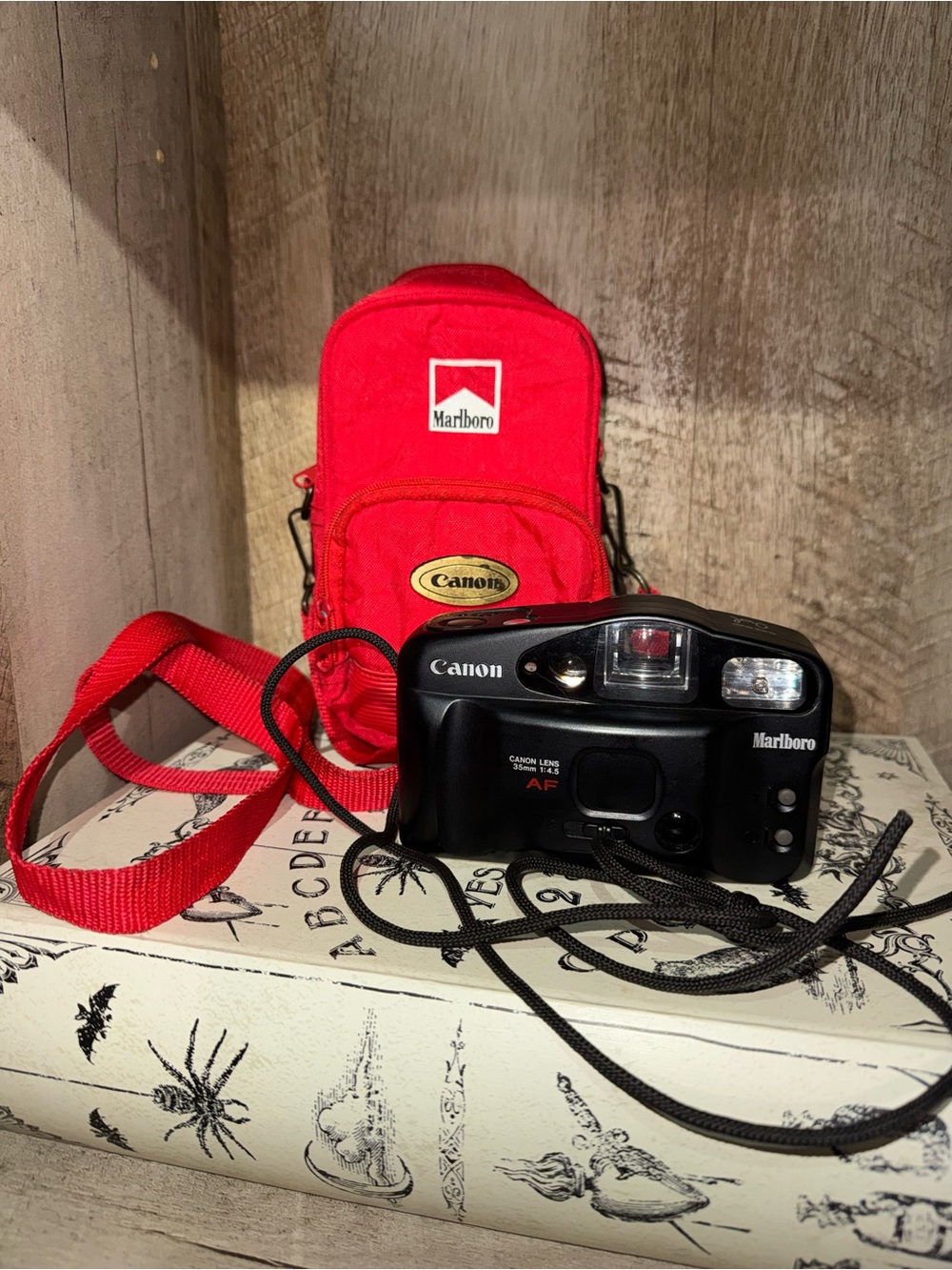 Vintage 80’s Canon Marlboro Nylon Camera Carrying Case w/ Marlboro Camera